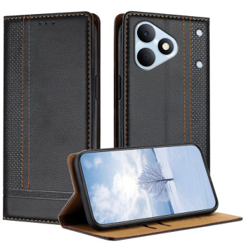 Чехол-книжка из веган-кожи с прострочкой Stitching Design Scratch-Resistant Vegan Leather на Realme Note 80 4G — чёрный