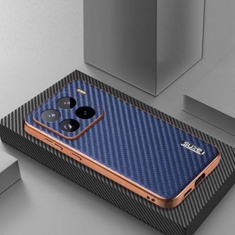 Ударозахисний чохол AZNS Electroplated Edge Carbon Fiber Texture на Xiaomi 15 Pro - синій