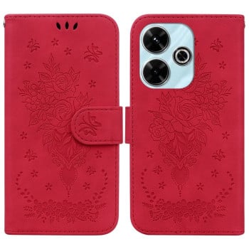 Чехол-книжка Butterfly Rose Embossed для Xiaomi Poco M6 4G - красный