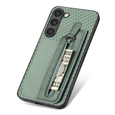 Протиударний чохол Carbon Ffiber Flip Flip Zipper Wallet для Samsung Galaxy S23+Plus 5G - зелений