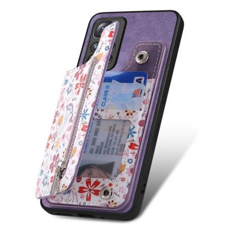 Противоударный чехол Retro Painted Zipper Wallet для Redmi Note 13 - фиолетовый