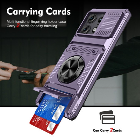 Протиударний чохол Shockproof Card Slot Phone Case with Metal Ring Holder для Motorola Edge 50 Pro - фіолетовий