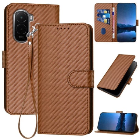 Чехол-книжка Carbon Fiber Texture на Xiaomi Poco M7 4G 169mm - кофейный