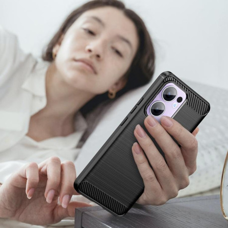 Протиударний чохол Brushed Texture Carbon Fiber на OPPO Reno13 F/Reno13 FS - чорний