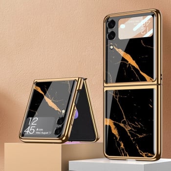 Противоударный чехол GKK Electroplating Painted для Samsung Galaxy Z Flip3 5G - Gold Line Black