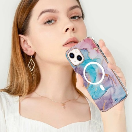 Протиударний чохол Marble Pattern Dual-Side IMD Magsafe для iPhone 15 Plus - Blue Marble