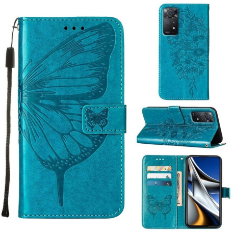 Чехол-книжка Embossed Butterfly для Xiaomi Redmi Note 12 Pro 4G/11 Pro Global(4G/5G)/11E Pro- синий