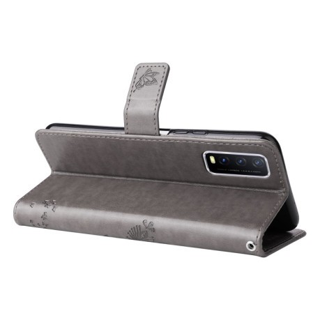 Чехол-книжка Cat Embossing Pattern на Vivo Y11s/Y12A/Y12s/Y20/Y20A/Y20s/Y20G/Y20SG - серый