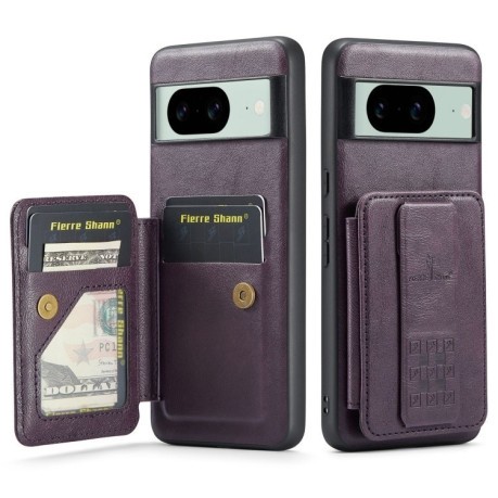 Чехол Fierre Shann Oil Wax Cow Leather Card Holder на Google Pixel 8a - фиолетовый