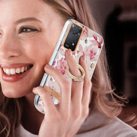 Противоударный чехол Ring IMD Flowers для Xiaomi Redmi Note 12 Pro 4G/11 Pro Global(4G/5G)/11E Pro-  Pink Gardenia