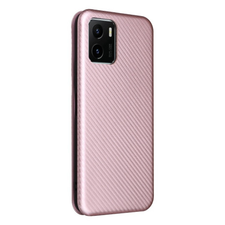 Чохол-книжка Carbon Fiber Texture на Vivo Y15s/Y15a - рожевий