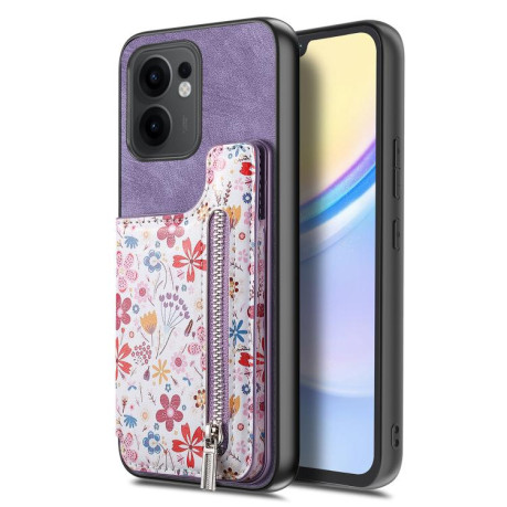 Противоударный чехол Retro Painted Zipper Wallet для OPPO Reno13 F 5G - фиолетовый