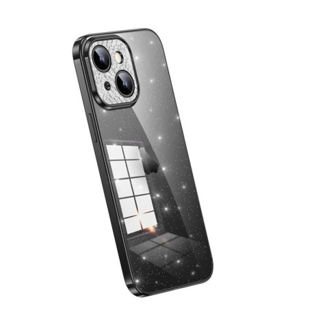 Противоударный чехол SULADA Electroplated Transparent Glittery TPU для iPhone 15 Plus - черный