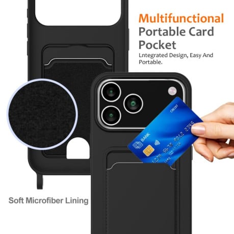 Силиконовый чехол Integrated Card Bag Solid Color Liquid Silicone на iPhone 17 Pro Max - черный