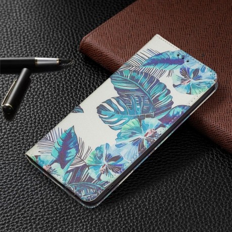Чехол-книжка Colored Drawing Pattern Invisible для Xiaomi Redmi Note 11 Pro 5G (China)/11 Pro+ - Blue Leaf