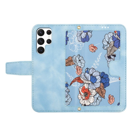 Чехол-книжка Floral Pattern Leather для Samsung Galaxy S25 Ultra 5G - голубой