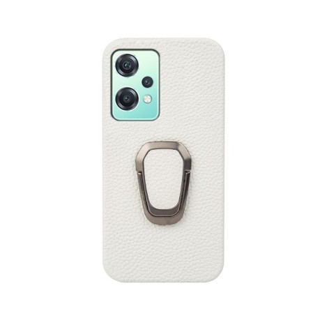 Противоударный чехол Ring Holder Litchi Texture для Realme 9 Pro/OnePlus Nord CE 2 Lite 5G - белый