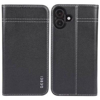 Противоударный чехол GEBEI Top-grain Horizontal Flip Leather для iPhone 16 - черный