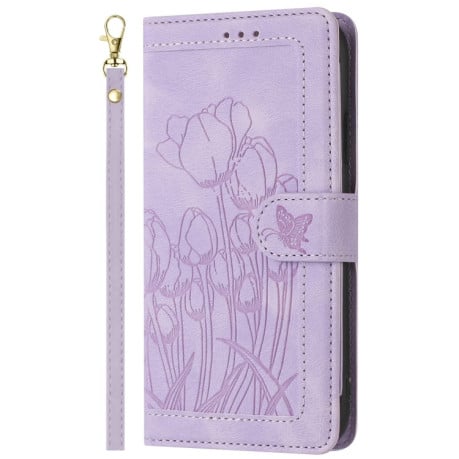 Чохол-книжка Tulips Embossed Leather для iPhone 16e - фіолетовий