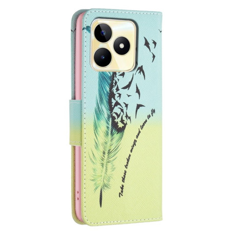 Чехол-книжка Colored Drawing Pattern для Realme C53/C51 - Feather