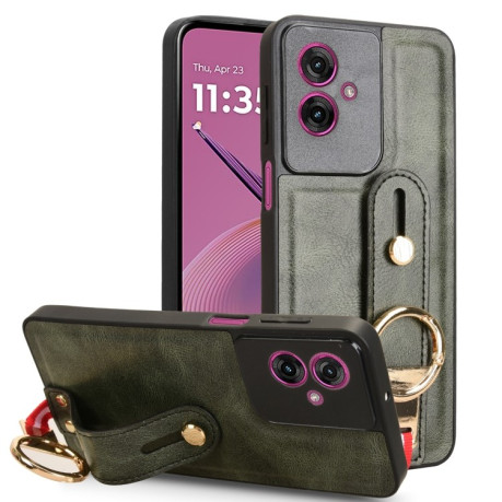 Противоударный чехол Wristband Leather Back для Motorola Moto G55 5G - зеленый