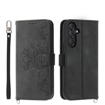 Чохол-книжка Skin-feel Flowers Embossed для Samsung Galaxy M55 - чорний