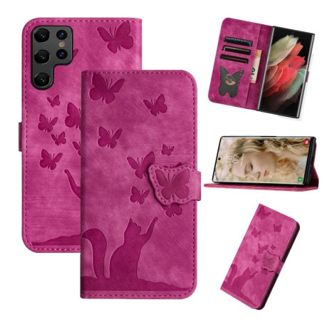 Чохол-книжка Cat Embossing Pattern  для Samsung Galaxy S25 Ultra 5G - рожевий