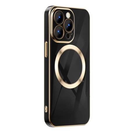 Противоударный чехол 6D Gold Plated Magsafe на iPhone 14 Pro Max - черный