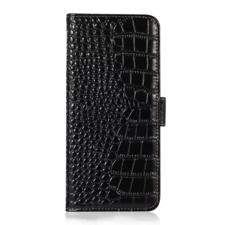 Шкіряний чохол-книжка Crocodile Top Layer на iPhone 14 Pro Max - чорний