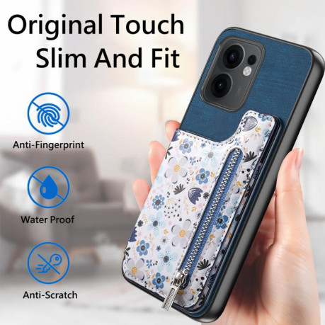 Противоударный чехол Retro Painted Zipper Wallet для OPPO Reno13 F 5G - синий