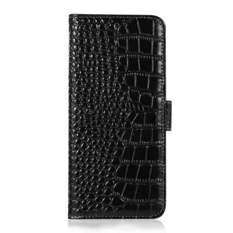 Кожаный чехол-книжка Crocodile Top Layer на Samsung Galaxy A55 5G - черный