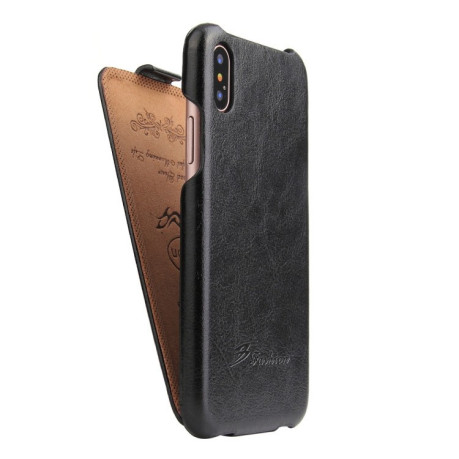 Кожаный флип-чехол Fierre Shann Retro Oil Wax Texture на  iPhone X / XS-черный