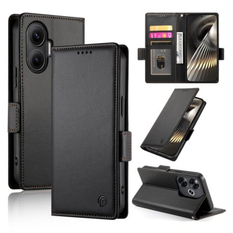 Чехол-книжка Side Buckle Magnetic Frosted Leather для Xiaomi Poco F7 - чорний