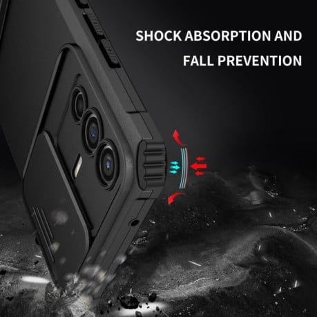 Противоударный чехол Stereoscopic Holder Sliding для Vivo V23 5G - черный