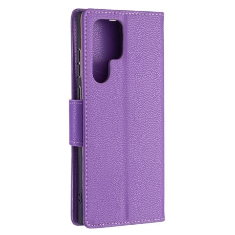 Чехол-книжка Litchi Texture Pure Color на Samsung Galaxy S22 Ultra 5G - фиолетовый