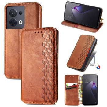 Чохол-книжка Cubic Grid на OPPO Reno 8 - коричневий