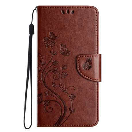 Чехол-книжка Butterfly Flower Pattern для Samsung Galaxy A24 / A25 5G - коричневый