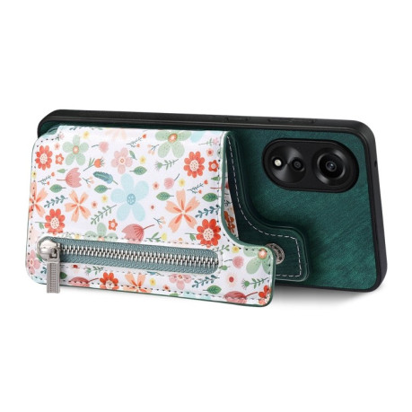 Протиударний чохол Retro Painted Zipper Wallet для OPPO A58 4G - зелений