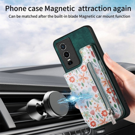 Протиударний чохол Retro Painted Zipper Wallet для Vivo Y76 5G - зелений