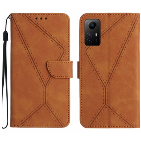 Чохол-книжка Stitching Embossed для Xiaomi Redmi Note 12S - коричневий