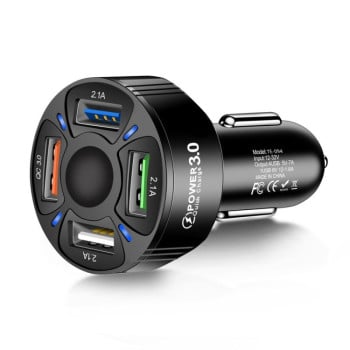 Автомобильное зарядное устройство TE-094 4 in 1 Cigarette Lighter Conversion Plug Multi-function USB Car Fast Charger 3 in 1 - черный