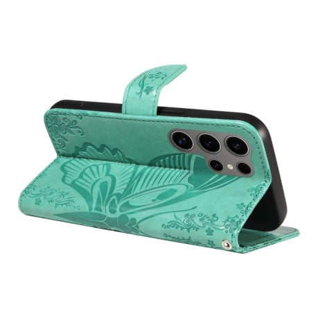Чехол-книжка Swallowtail Butterfly Embossed Leather для Samsung Galaxy S25 Ultra 5G - зеленый