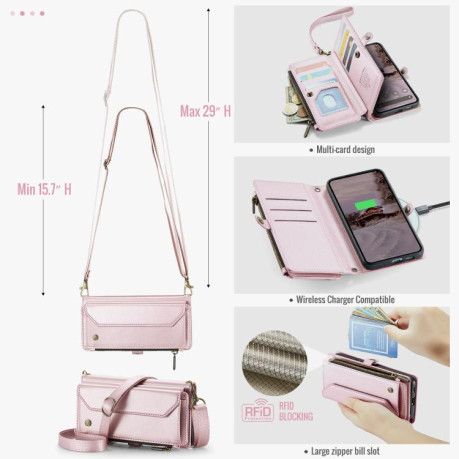 Чехол-книжка CaseMe C36 Card Slots Zipper Wallet RFID Anti-theft Leather для Google Pixel 9a - розовый