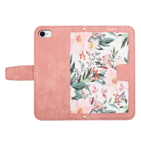 Чехол-книжка Floral Pattern Leather для iPhone 16e - розовый