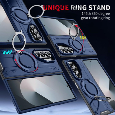 Ударозахисний чохол Transparent MagSafe Magnetic Rotating Ring Holder для Samsung Galaxy Fold 7 5G - синій