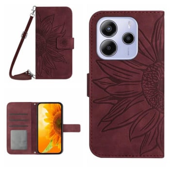 Чохол-книжка Skin Feel з малюнком соняшника на Xiaomi Redmi Note 14 4G 164.84mm EU Version - винно-червоний
