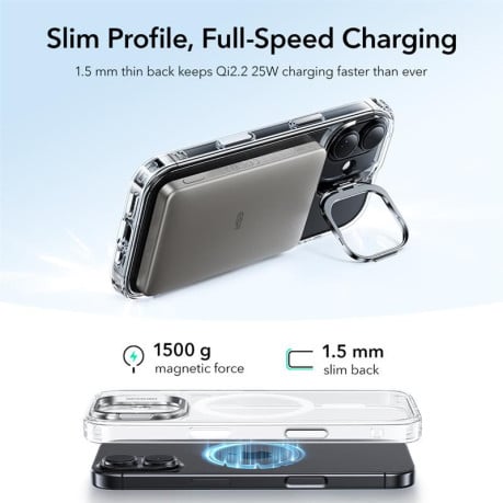 Оригинальный чехол ESR Classic Hybrid с подставкой Kickstand и с MagSafe на iPhone 17 - Clear
