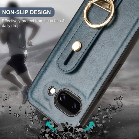 Противоударный чехол Wristband Leather Back для Google Pixel 9a - синий
