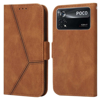 Чехол-книжка Embossing Stripe RFID для Xiaomi Poco X4 Pro 5G - коричневый