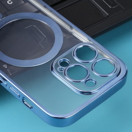 Противоударный чехол MagSafe Electroplating Straight для iPhone 14 Pro - голубой